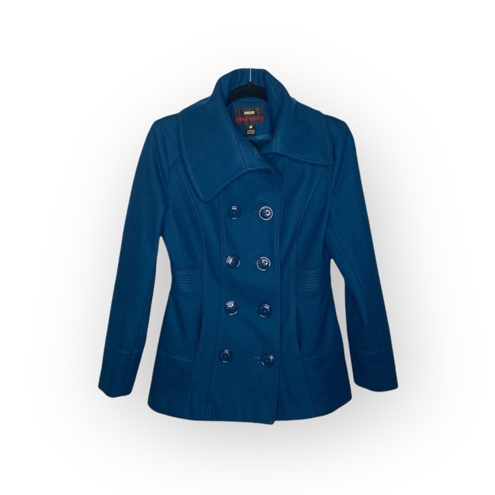 Miss Sixty ☻︎ Wool Double Breasted Pea Coat w/ Stitch Detail ☻︎ Aegean Blue ☻︎ S - Picture 4 of 16